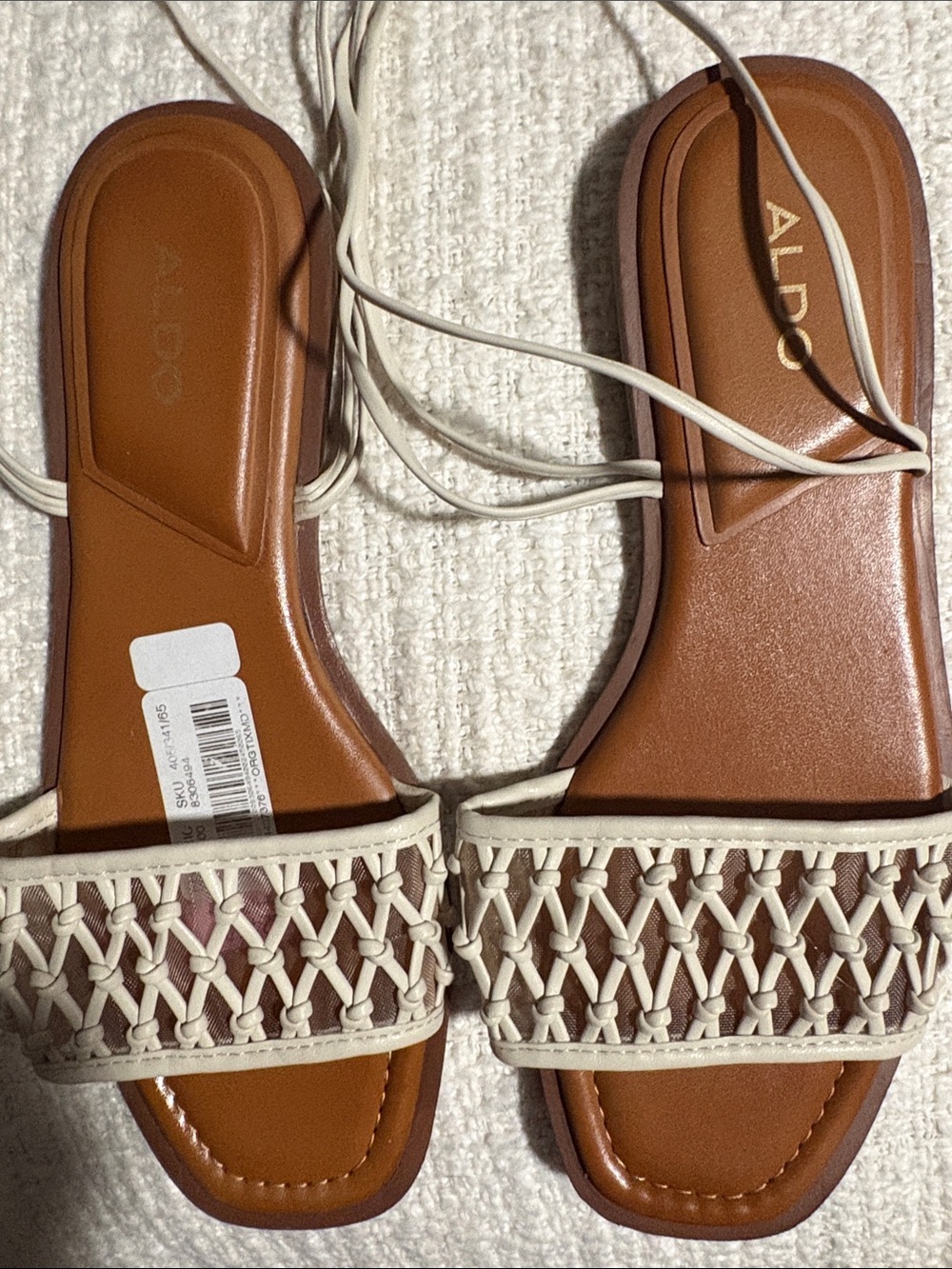 ALDO Brown Slide Sandals with White Woven Strap